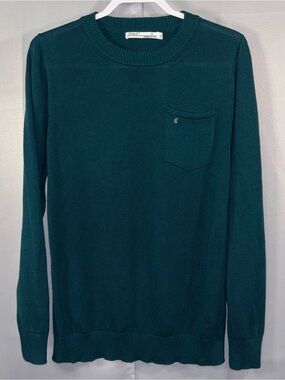 Criquet Mens Cotton Cashmere Pocket Crewneck Sweater M Teal